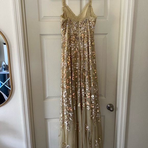 NEEDLE & THREAD Valentina Yellow Tulle Lace Sequin Ruffle Gown Maxi Dress 4 - Picture 11 of 12